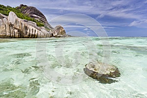 Granite Coastline And Coral Reef, La Digue, Seychelles
