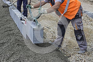 Granite curbing installation, vertical curbing