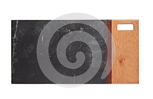 Granite cutting board with a wooden side isolated on a white background