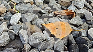 Granite gravel road texture. Natural crushed stone background. Grey  copy space surface with granite, gravel or rock