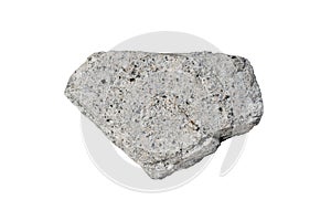 Granite gray igneous rock isolated on a white background. photo