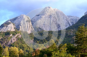 Granite mountains in the CochamÃ³ Valley, Lakes Region of Southern Chile.
