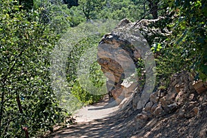 Granite outcropping on a path