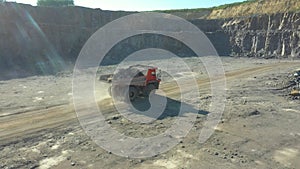 Granite quarry. Extraction of granite. Open cast mine. Stone Quarrying - Aerial view