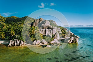 Granite rocks on Anse Source d`Argent beach at La Digue island, Seychelles