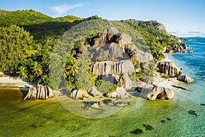 Granite rocks on Anse Source d'Argent beach at La Digue island, Seychelles