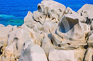 Granite rocks on Capo Testa on sunny day near Santa di Gallura, Sardinia, Italy