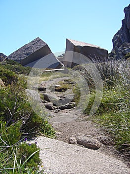 Granite rocks with mediterranean vegetation, Moon`s Valley, Capo Testa, Santa Teresa Gallura, Italy