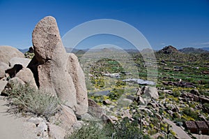 Granite rocks on Pinnacle Peak trail over Happy Valley