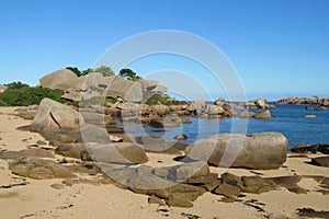 Granite rocks at the sea coast, Cote de Granit Rose in France