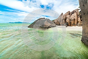 Granite rocks in world famous Anse Source d\'Argent beach