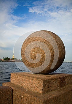 Granite sphere on the Neva embankment