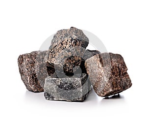 granite stone cobbles isolated on white. natural cobblestone
