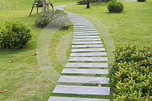 Granite stone pathway on screen grass