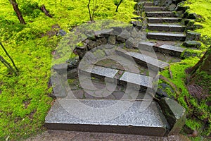 Granite Stone Steps along Green Moss