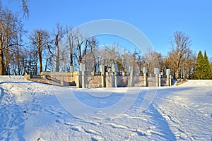 Granite terrace terrace Rusca in the Catherine Park in winter.