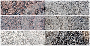 Granite texture set. Collection of panoramic stone backgrounds.