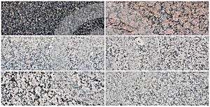 Granite texture set. Collection of panoramic stone backgrounds.
