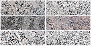 Granite texture set. Collection of panoramic stone backgrounds.