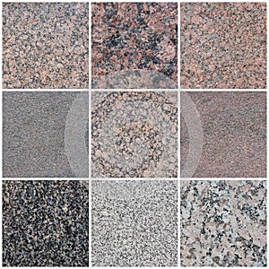 Granite texture set. Collection of stone backgrounds.