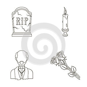 A granite tombstone with an inscription, a mourning candle, a pasteur, a priest, mourning roses. Funeral ceremony set