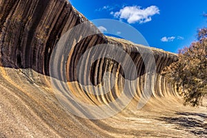 A Granite wave 15 meters tall, 110 meters long formed by natural wind and water erosion, Wave Rock, Hyden, Western