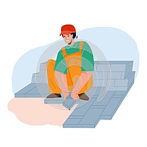 Granite Worker Laying Street Stone Pavers Vector