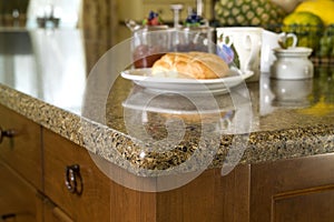 Granitekitchen counter top with breakfast