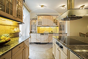 Granitic countertop in luxury kitchen