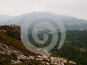 Granitic mountains and deforested hills of Peneda-GerÃªs national park in northern Portugal