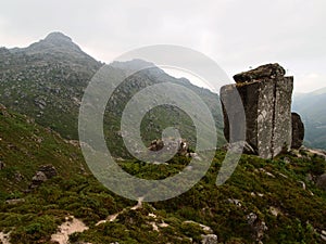 Granitic mountains and deforested hills of Peneda-GerÃªs national park in northern Portugal