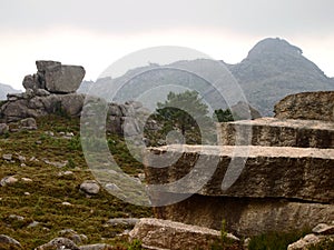 Granitic mountains and deforested hills of Peneda-GerÃªs national park in northern Portugal