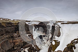 The Granni waterfall covered in snow