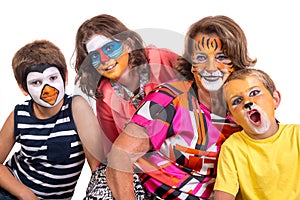 Granny and kids with face-paint