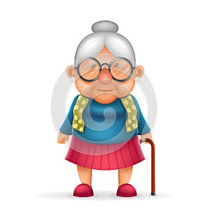 Granny Old Lady 3d Realistic Cartoon Character Design Isolated Vector Illustrator