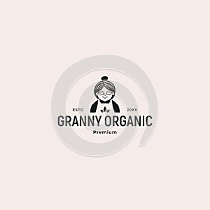 granny organic icon logo template vector illustration. grandma hipster logotype