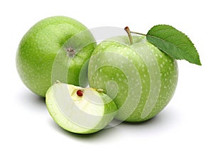 Granny Smith Apple and slice with leaf