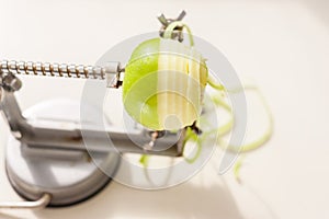 Granny smith apple on a slinky