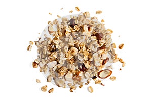 Granola from above isolated on a white background