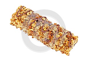 Granola bar with cereals and chocolate isolated on white background