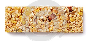 Granola bar muesli or cereal bar isolated on white