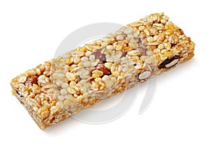 Granola bar muesli or cereal bar isolated on white