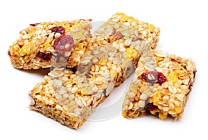 Granola bar muesli or cereal bar isolated on white