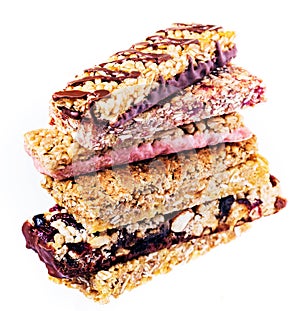 Granola bars with cereals and dried fruit isolated