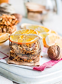 Granola bars citrus, seeds, peanut butter and dried fruit