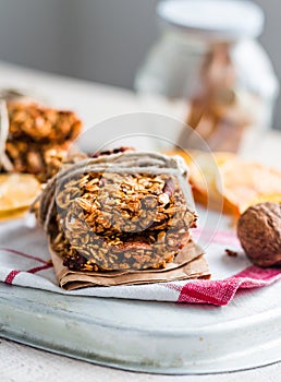 Granola bars citrus, seeds, peanut butter and dried fruit