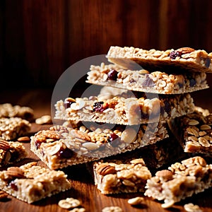 Granola Bars, made from cereal and dried fruits, healthy nutritious snack photo