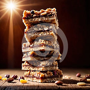 Granola Bars, made from cereal and dried fruits, healthy nutritious snack photo