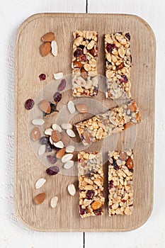 Granola bars with nuts, seeds and cranberries