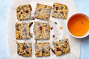 Granola Bars, Superfood Homemade Snack, Healthy Bars with Cranberry, Pumpkin Seed, Oats, Chia and Flax Seed